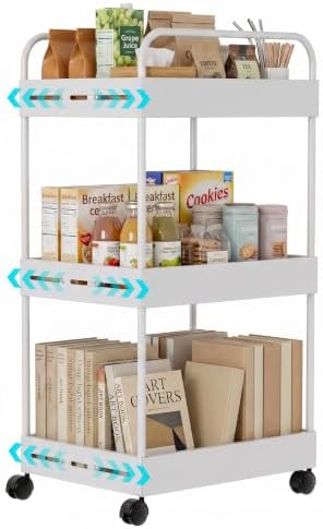 3 Tier Expandable Rolling Storage Cart, Rolling Utility Cart with Wheels by Unknown