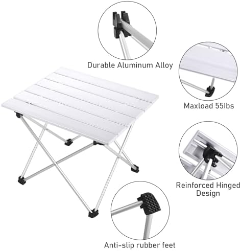 Tesouro Portable Camping Table,Folding Side Table Aluminum Top for Outdoor Cooking, Hiking, Travel, Picnic (Sliver-Large) - Image 2