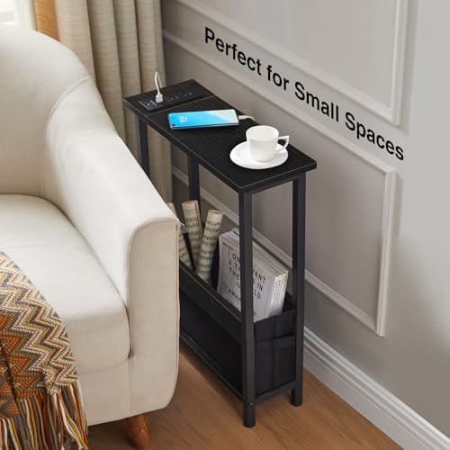 BAMGROW Slim Charging End Table with Storage - for Small Spaces and Bedroom (Black) - Image 4