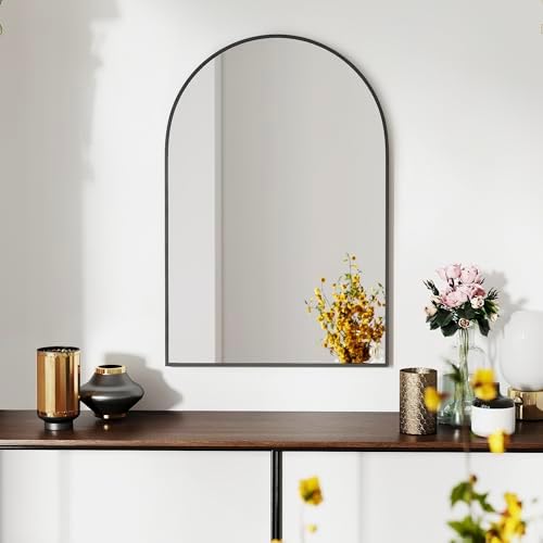 30x20 Bathroom Mirror Arch Wall Mounted/Against Aluminum Frame Black by SCWF-GZ