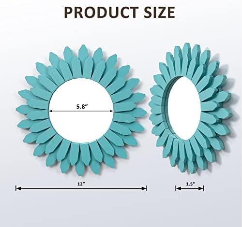 Honiway Beach Wall Decor Mirror 12 inch Wood Coastal Wall Decor Sunburst Boho Home Decor Room Decor for Bedroom Living Room Bathroom Cyan - Image 7