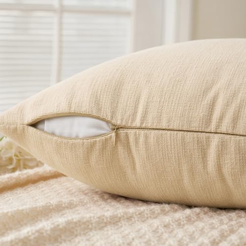 MIULEE Beige Chenille Couch Throw Pillow Covers, 20x20 - Image 3