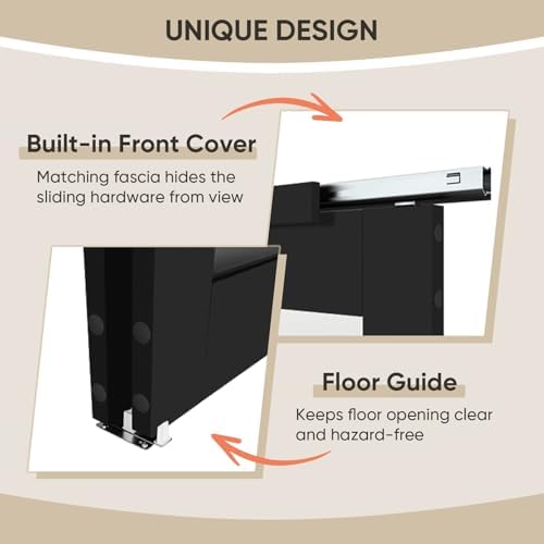 JUBEST 144" x 80" Mirror Closet Door, Preassembled One Side Mirror Door with Hardware Kit & Matching Fascia, Solid Wood Frame with Water-Proof PVC Surface, Easy to Install, Black - Image 6