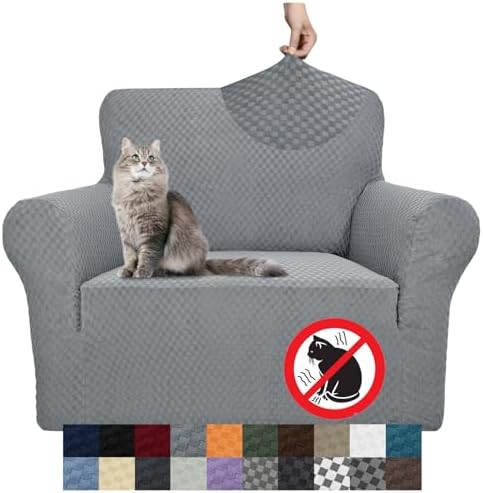 YEMYHOM Couch Cover Latest Jacquard Design High Stretch Sofa Chair Covers for Living Room, Pet Dog Cat Proof Armchair Slipcover Non Slip Magic Elastic Furniture Protector (Chair, Light Gray) by YEMYHOM