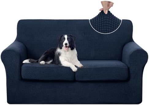 U-NICE HOME 3 Pieces Stretch Loveseat Couch Cover, Navy by U-NICEHOME