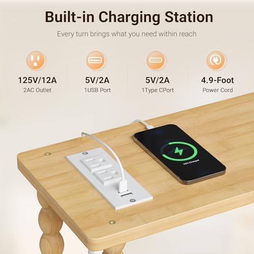 ELYKEN Narrow Side Table with Charging Station, 3-Tier Skinny Bedside Table - Image 5