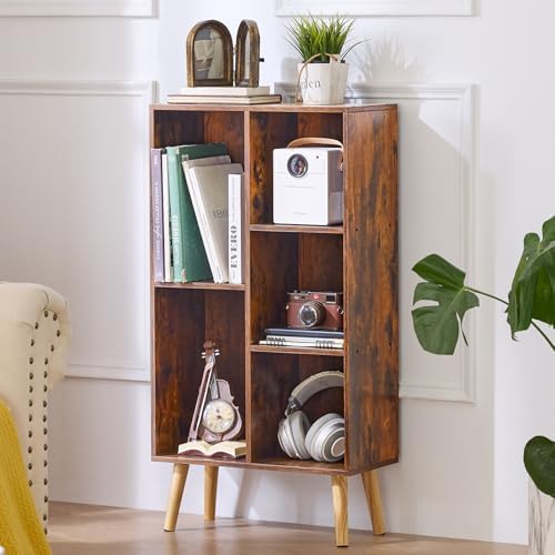 LEYAOYAO 5 Cube Bookshelf, Mid-Century Modern Book Shelf with Legs, Brown - Image 6