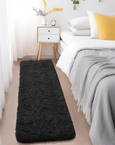 Ophanie Runner Rug for Hallway, 2x6 Bedroom Black Runner Rugs, Non Slip Fluffy Soft Shaggy Bedside Carpet for Kids Girls Boys Home Decor Aesthetic, Dorm Nursery - Image 5