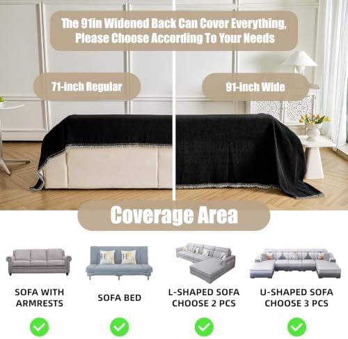 Couch Cover for Dogs Washable Sofa Cover, Sectional Couch Covers, Sofa Covers for 2 Cushion Couch, Non Slip Stripe Sofa Slipcovers Furniture Protector (Black 71x134) - Image 3