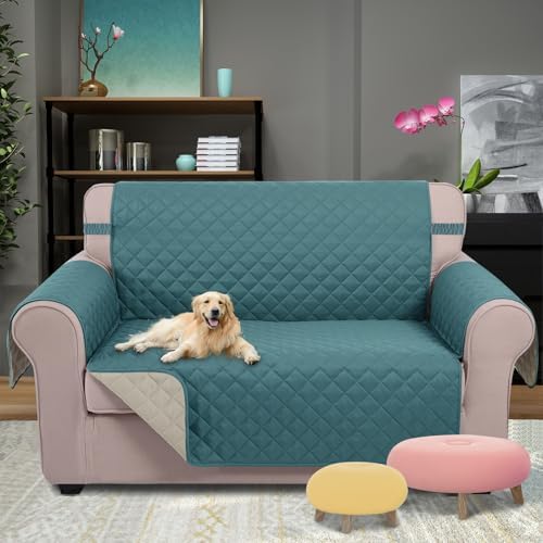U-NICE HOME Loveseat Sofa Cover for 2 Cushion Couch, Blue/Beige - Image 2