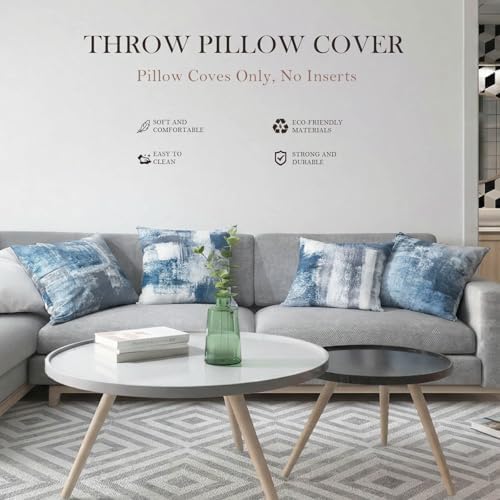 Set of 4 Blue and Grey Abstract Art Artwork Pillow Cover 16 x 16 Inch, Gallery Modern Decorative Throw Pillows Cushion Cover for Bedroom Sofa Living Room - Image 6