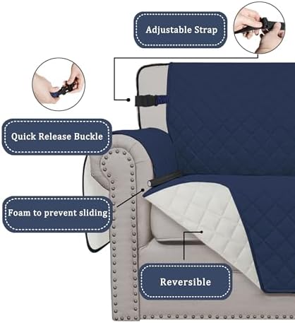 Easy-Going Reversible Couch Cover, Chair 30 in, Navy/Ivory - Image 3