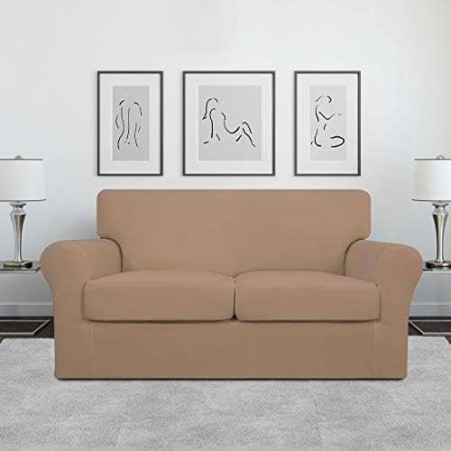 Easy-Going 3 Pieces Stretch Soft Couch Cover for Dogs - Washable Sofa Slipcover for 2 Separate Cushion Couch - Elastic Furniture Protector for Pets, Kids (Loveseat, Camel, Medium) - Image 2