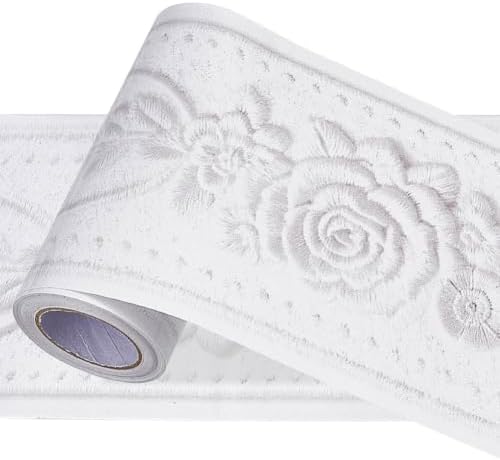 3D Wallpaper Border Floral White Wall Border Trim 197 x 4 Inch Elegant Rose Flower Pattern PVC Decorative Molding Peel and Stick Tiles Stickers for Bathroom Laundry Kitchen Home Decoration by PRESSINART