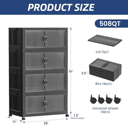 SAILUN 580Qt Stackable Storage Bins,Storage Cabinet with a Lid,4 Pack Black - Image 5