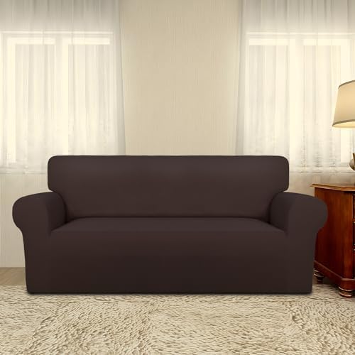 PureFit Super Stretch Sofa Slipcover – Spandex Non Slip Soft Couch Sofa Cover, Washable Furniture Protector with Non Skid Foam and Elastic Bottom for Kids, Pets (Oversized Loveseat, Chocolate) - Image 2