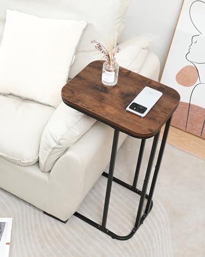 KJGKK C Shaped End Table Set of 2, Small Side Table for Sofa and Bed, Couch Tables That Slide Under, Tall Tv Tray Table for Living Room, Bedroom, Rustic Brown & Black - Image 5