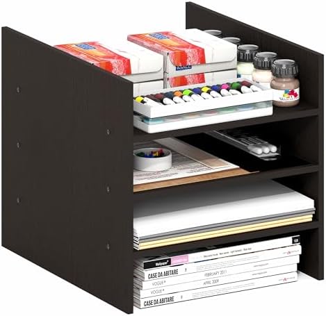 Furinno Cubicle 3-Shelf Cube Insert, 3-Tier Cube Organizer, Dark Oak by Furinno-FitsYourSpaceFitsYourBudget