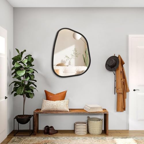 Asymmetrical Mirror Large 20"x16" Irregular Oval Wall Mirror Modern Wood Frame Unique Shape Wall Mounted Vanity Artistic Mirror Decorative for Living Room Bedroom Bathroom Entryway Hallway - Image 5
