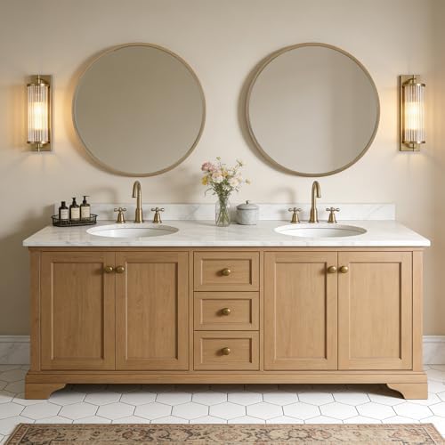 WallBeyond Round Mirror with Wood Frame, 28" Circle Modern Decoration Large Home Decor Mirror for Bathroom Living Room Bedroom Entryway (28" Diameter, Natural Wood) - Image 4