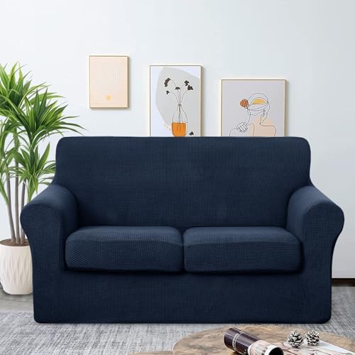 U-NICE HOME 3 Pieces Stretch Loveseat Couch Cover, Navy - Image 2