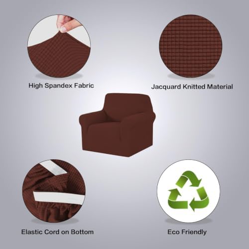 H.VERSAILTEX Stretch Chair Slipcover Sofa Cover Furniture Protector Cover High Spandex Small Checks Knitted Jacquard Sofa Cover Chair Covers for Living Room (Armchair 31"-40", Burnt Brick) - Image 4