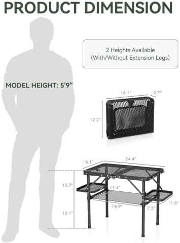 Titanker Folding Grill Table Small 2ft with Iron Mesh Top Heatproof, Small Camping Table Portable with Side Racks & Net, Folding Picnic Table, Beach Table, Car Camping Essentials, Light Aluminum - Image 3