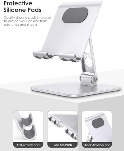 OMOTON T5 Foldable Tablet Stand, Heavy Adjustable Holder for iPad, Silver - Image 4