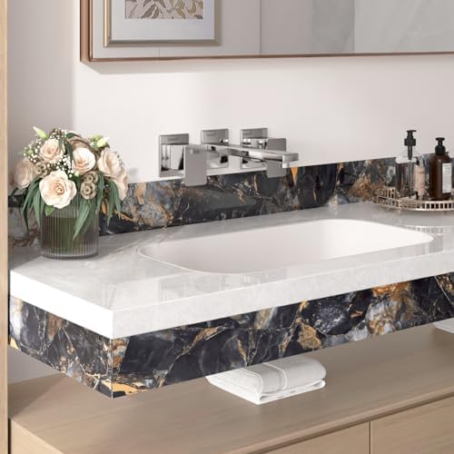 Wallercity Black/Gold Peel and Stick Wallpaper Borders for Kitchen Bathroom Marble Countertops Border Contact Paper Vinyl Waterproof Border Stickers for Wall Decor Corner Mirror Frame 3.94''x197'' - Image 3