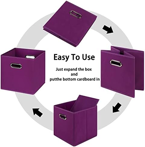 Black Foldable Storage Cubes Bins , Fabric Storage Box Cubes Organizer Baskets with Dual Handles for Home Organizer(Purple) - Image 6