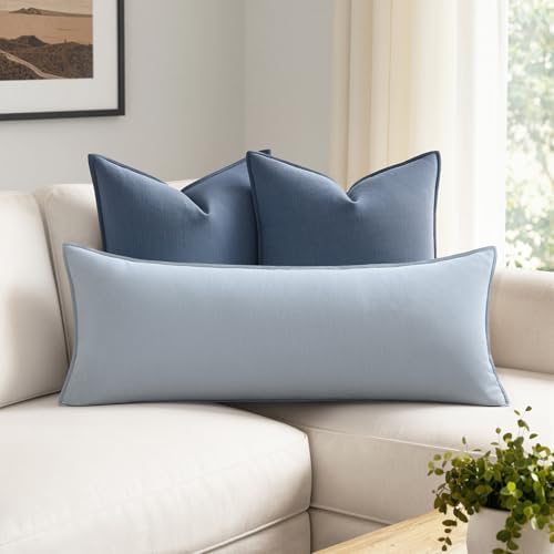 MIULEE Decorative Linen Lumbar Pillow Cover 14x36 Inch Light Blue - Image 3