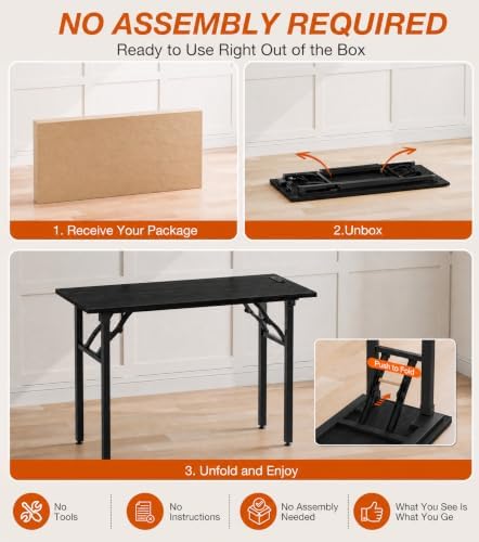 XBurmo Small Folding Desk Folding Table, No Assembly Foldable Desk Gaming Desk, 43.3-Inch Computer Table Workstation with 2 AC Outlets and 2 USB Ports for Bedroom and Home Office, Dark Oak - Image 3