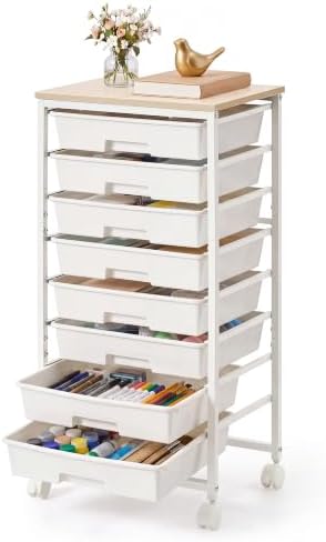 VASAGLE Rolling Cart with Drawers, Craft Organizers and Storage, White by VASAGLEbySONGMICSHOME