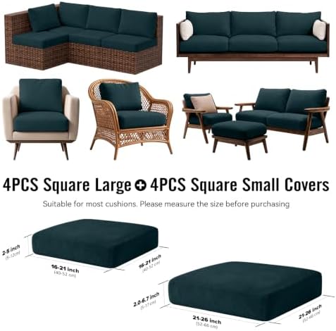 8Pcs Outdoor Cushion Covers, Stretch Patio Furniture Couch Chair Slipcovers - Image 2
