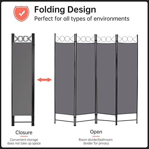 FDW 4-Panel Folding Room Divider | 6ft, Gray | Light & Portable - Image 3