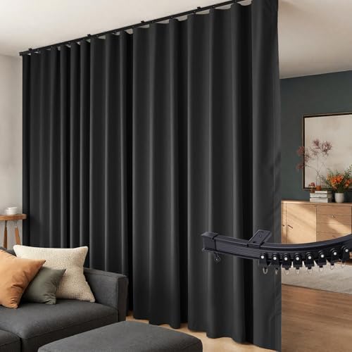 Room Divider Curtains Flexible Ceiling Tracks Set Curtain Track Ceiling Mount Blackout Curtain for Living Room Bedroom Ceiling Curtain Rod Privacy Dividers Panels W180 x H96 Black Drape & Black Rail by Hoeflife