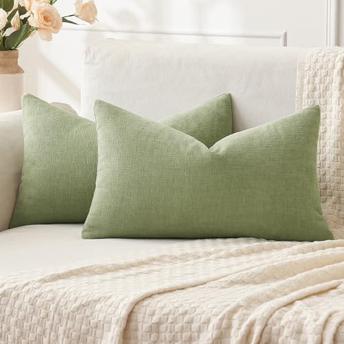 MIULEE Sage Green Chenille Couch Lumbar Throw Pillow Covers, 12x20 by MIULEE