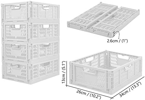 4-Pack Folding Storage Boxes Crate Collapsible Plastic Drawer Organizer , Stackable Shelf Storage Basket Food Fruit Vegetables Bottles Toy Organiser Baskets for Home Office Bedroom Kitchen -White - Image 5
