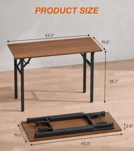 XBurmo Folding Desk Foldable Table, No Assembly 43.3" Foldable Desk Space-Saving Workstation for Small Space, Computer Table, Flat Storage for Home Office, Bedroom, Dorm, Study Room, Dark Walnut - Image 2