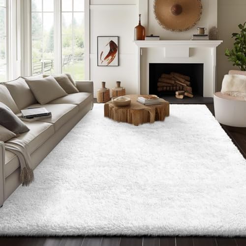 Ophanie 8x10 White Area Rugs for Living Room, Large Shag Bedroom Carpet, Big Indoor Thick Soft Nursery Rug, Ivory Carpets for Boy and Girls Room Dorm Home Decor Aesthetic - Image 5