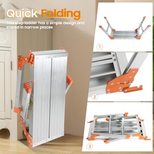 LEADALLWAY Aluminum Work Platform Step Ladder, 30"x12"x20" - Image 4