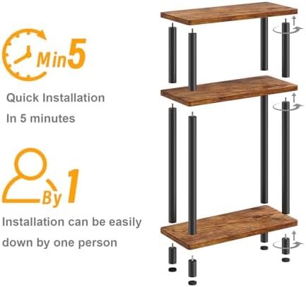 Apicizon Small Narrow Side Table, 3-Tier Skinny End Table, Brown and Black - Image 7