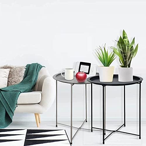 Garden 4 you Folding Tray Metal Side Table 2PC Grey Round End Table Cyan Sofa Small Accent Fold-able Table, Round End Table Tray, Next to Sofa Table, Snack Table for Living Room and Bed Room - Image 6