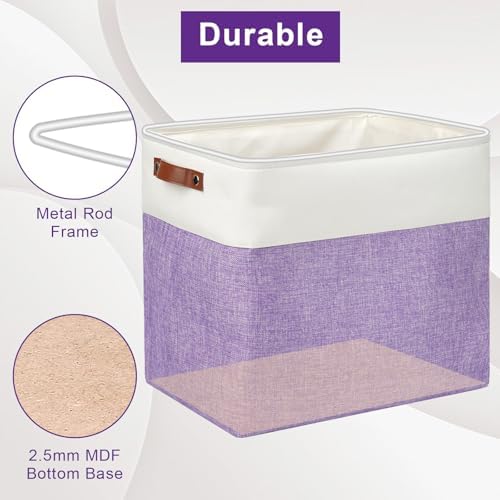 Bagnizer Large Fabric Storage Baskets | 50L Storage Bins, Decorative Linen Closet Baskets with Handles for Organizing, Shelf, Toys, Clothes, Home, Office, Nursery, 17x12x15Inches (Purple&White) - Image 4