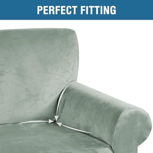 H.VERSAILTEX Stretch Velvet Sofa Covers for 3 Cushion Couch Covers Furniture Protector Soft with Non Slip Elastic Bottom, Crafted from Thick Comfy Rich Velour (Large Sofa 90"-97", Sea Grass) - Image 4