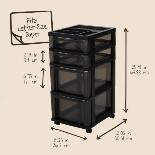 IRIS USA 4-Drawer Rolling Storage Cart with Wheels, Black/Gray - Image 3