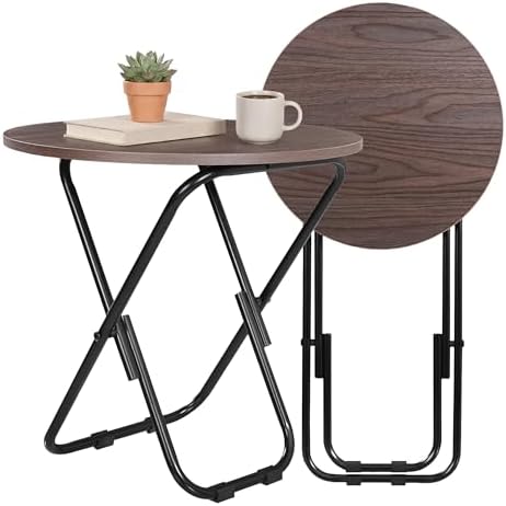 VECELO 17.7" Folding Table, Small Round Patio Outdoor Side Table, Foldable Wooden Table with Weather Resistant Steel Frame, Patio Table for Camping Picnic Garden Living Room Bedroom - Image 4