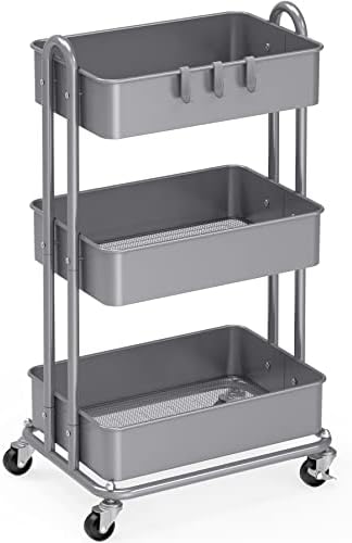 Simple Houseware 3-Tier Heavy Duty Metal Utility Rolling Cart, Silver by SimpleHouseware