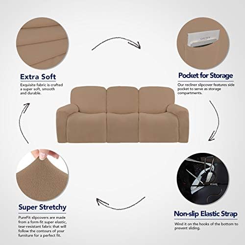 PureFit Super Stretch 3 Seats Recliner Sofa Couch Cover with Pocket - Image 3