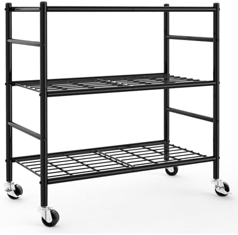 Sakugi 3-Tier Storage Shelves 33.1" x12.6" x32.5" Black with Wheels by Sakugi